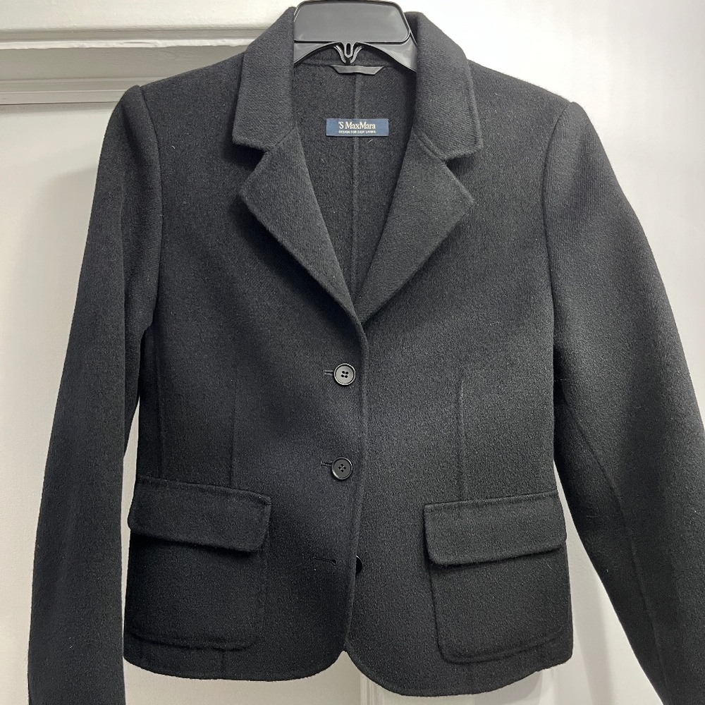 'S Max Mara angora & virgin wool boxy 3 button blazer, USA 12.
